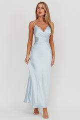 Our Story Surplice Neckline Maxi Dress Steel Blue
