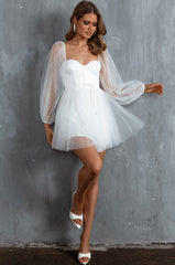 Fairytale Dream Sheer Sleeve Mini Dress White